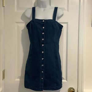 BELLE TWEED Blue Denim Buttondown Sleeveless Dress M